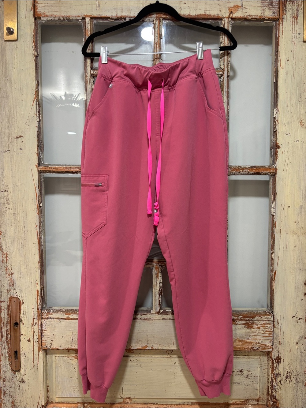 Figs Rose Pink Track Joggers with Bright Pink Drawstring